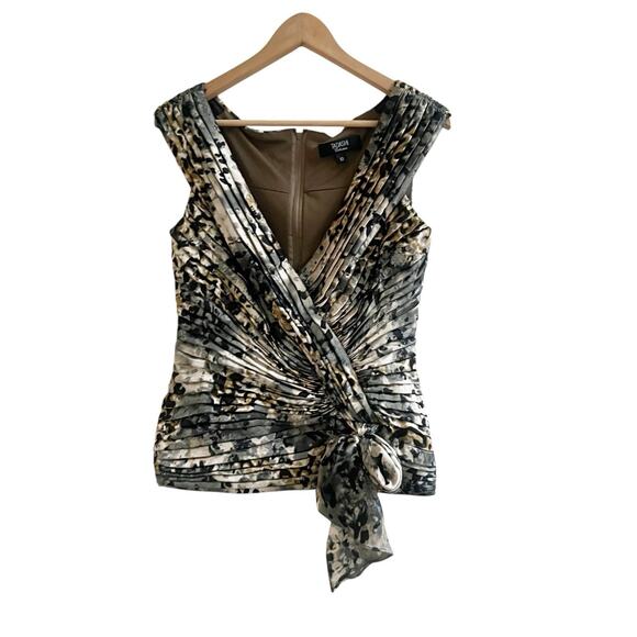 Tadashi Collection Animall Print Silk Pleated Faux Wrap Blouse Ruching Size 10 - Picture 1 of 13